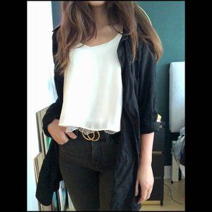 Hollister Long Black Jacket with Wrap Tie